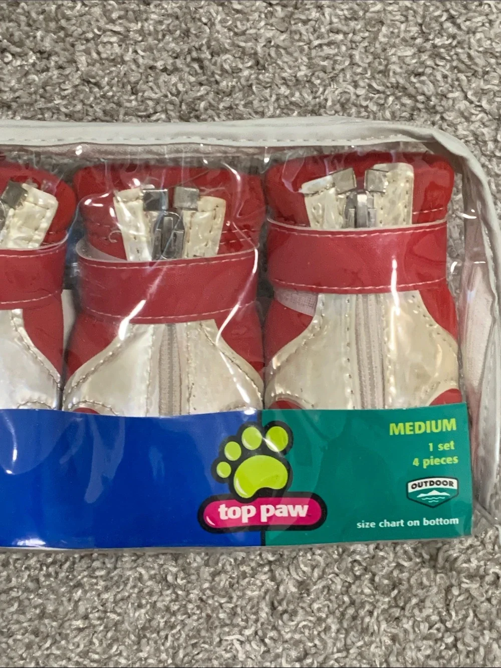 Top Paw Red and White Hard Sole Dog Boots with Glow in the Dark Panels